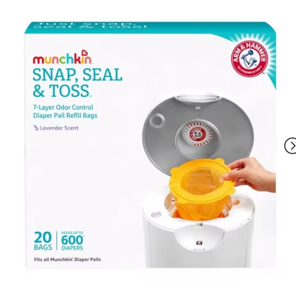 Munchkin Arm & Hammer Diaper Pail Snap, Seal and Toss Refill Bags, 600ct, 20pk - Picture 2 of 2